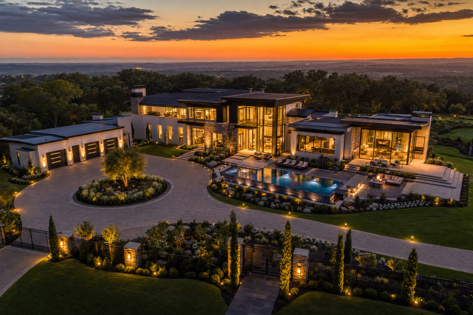 Luxury estate at sunset